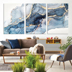 Blue Abstract Canvas Wall Art Print | Fluid Marble Effect Abstract Art