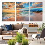 Sunset Beach Canvas Wall Art | Tropical Triptych Seascape Print