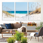 Serene Coastal Dune Path with Ocean View, 3-Panel Beach Canvas Wall Art