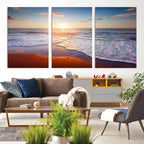 Tropical Ocean Sunset Wall Art Canvas Print, Golden Beach Horizon, Coastal Island Decor