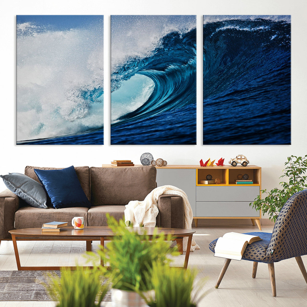 Ocean Wave at Sunset Canvas Art, Large Wall Print of Vibrant Water Waves