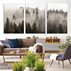 Foggy Mountain Wall Art | 3-Panel Foggy Forest and Mountain Landscape Canvas Print