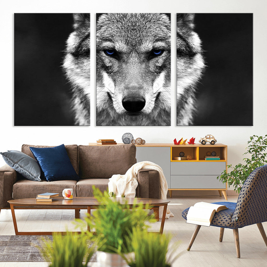 Black and White Wild Wolf Wall Art Canvas Print