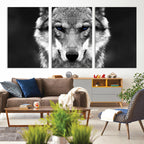 Black and White Wild Wolf Wall Art Canvas Print
