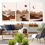 Boho Wall Art Canvas Print Set | Mid-Century Bohemian Wall Artwork, Boho Neutral