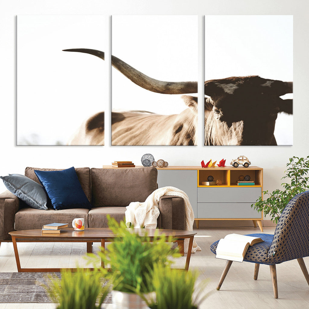 Texas Longhorn Wall Art Canvas Print, 3-Panel
