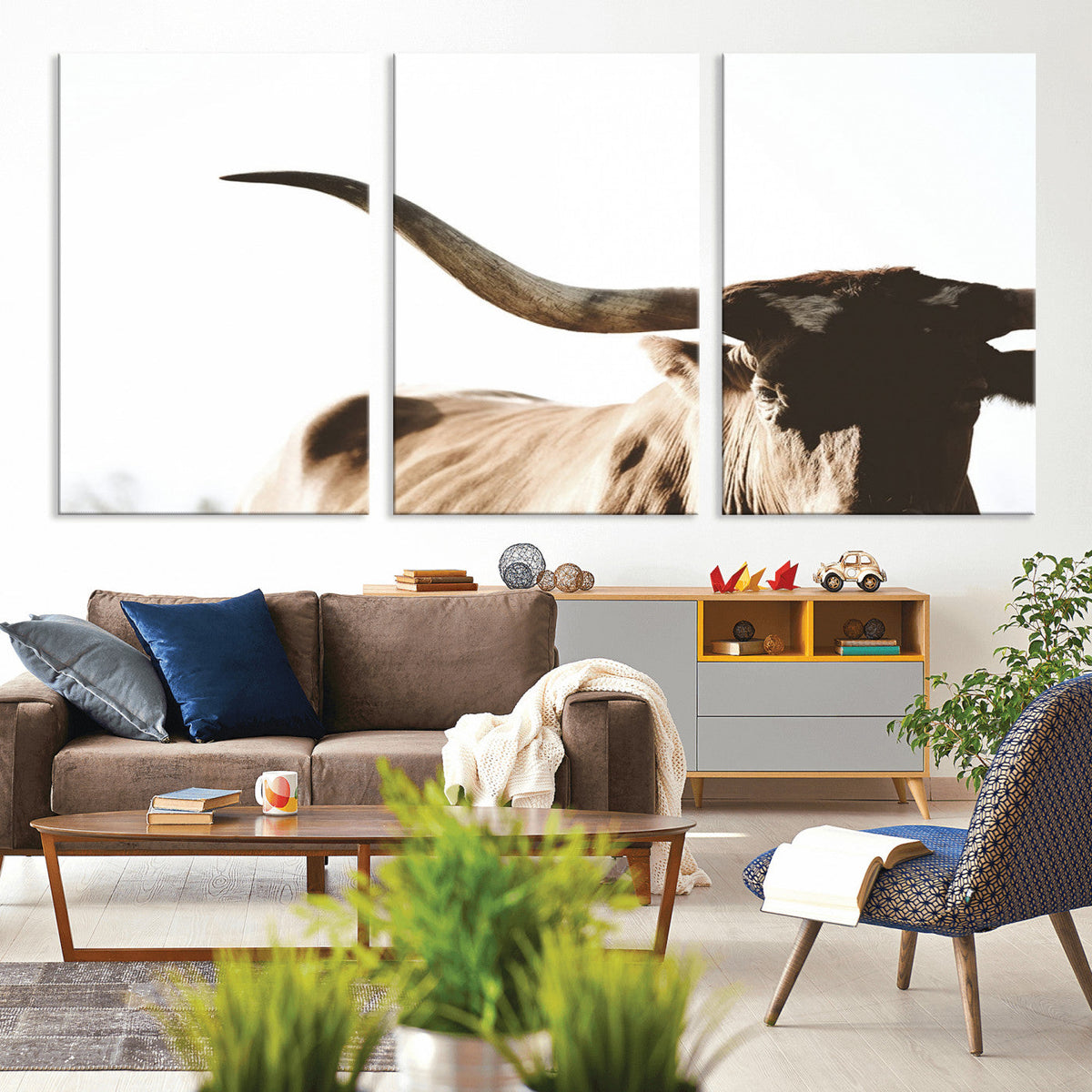 Texas Longhorn Wall Art Canvas Print, 3-Panel