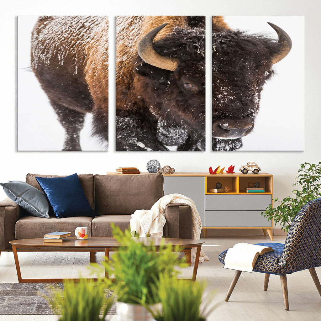 Bison Wall Art Canvas Print For Farmhouse, Wild Animal Wall Art