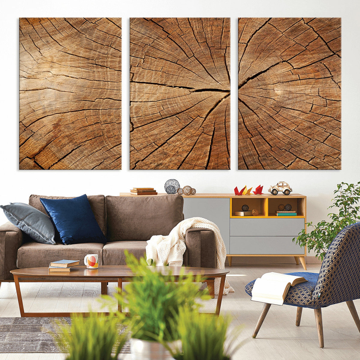 Tree Ring Canvas Art, Rustic Wood Grain Wall Art, Tree Slice Decor for Modern Homes