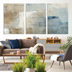 Abstract Blue and Beige Wall Art, Modern Minimalist Canvas Print Set