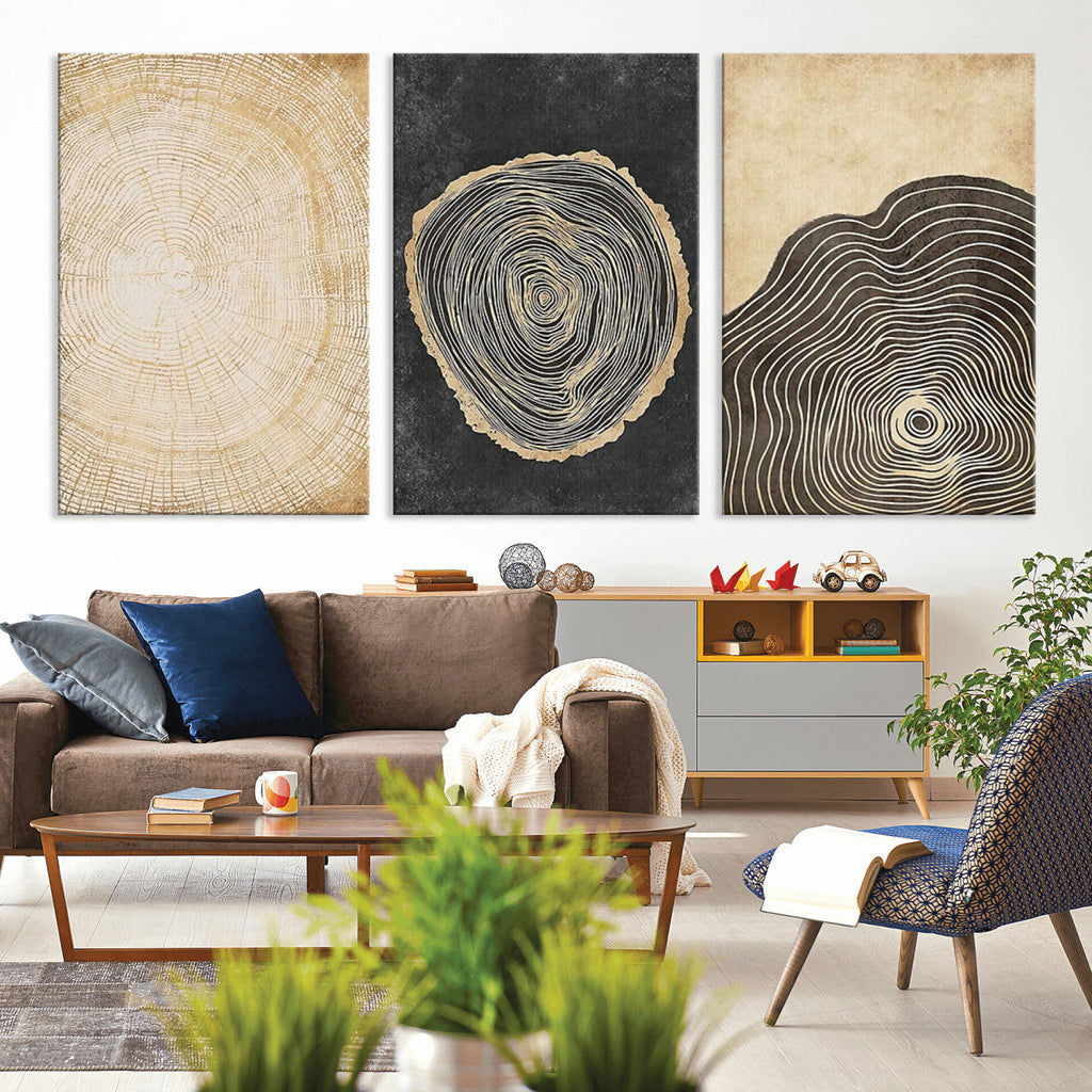Tree Rings Canvas Wall Art Print, Minimalist Natural History in Modern Decor