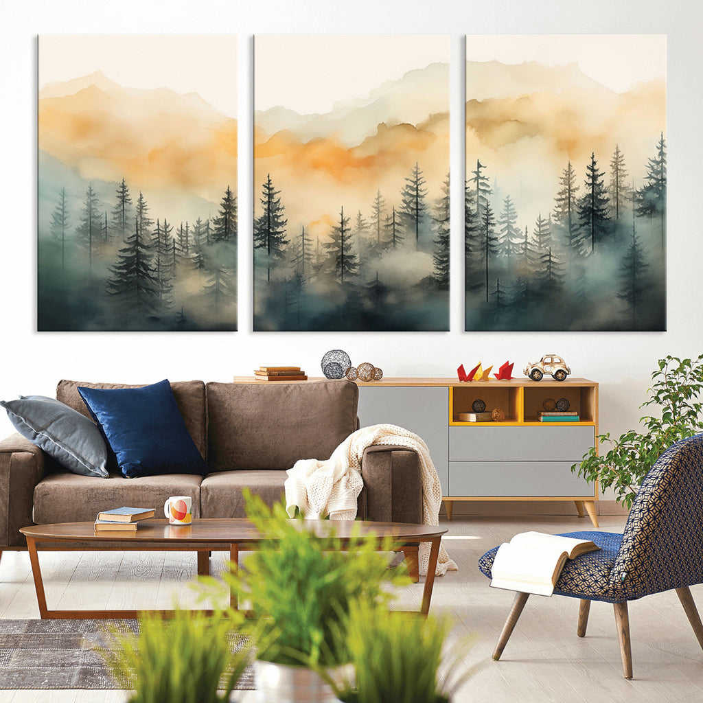 Abstract Forest Print | Mountain Wall Art | Autumn Landscape Canvas Print