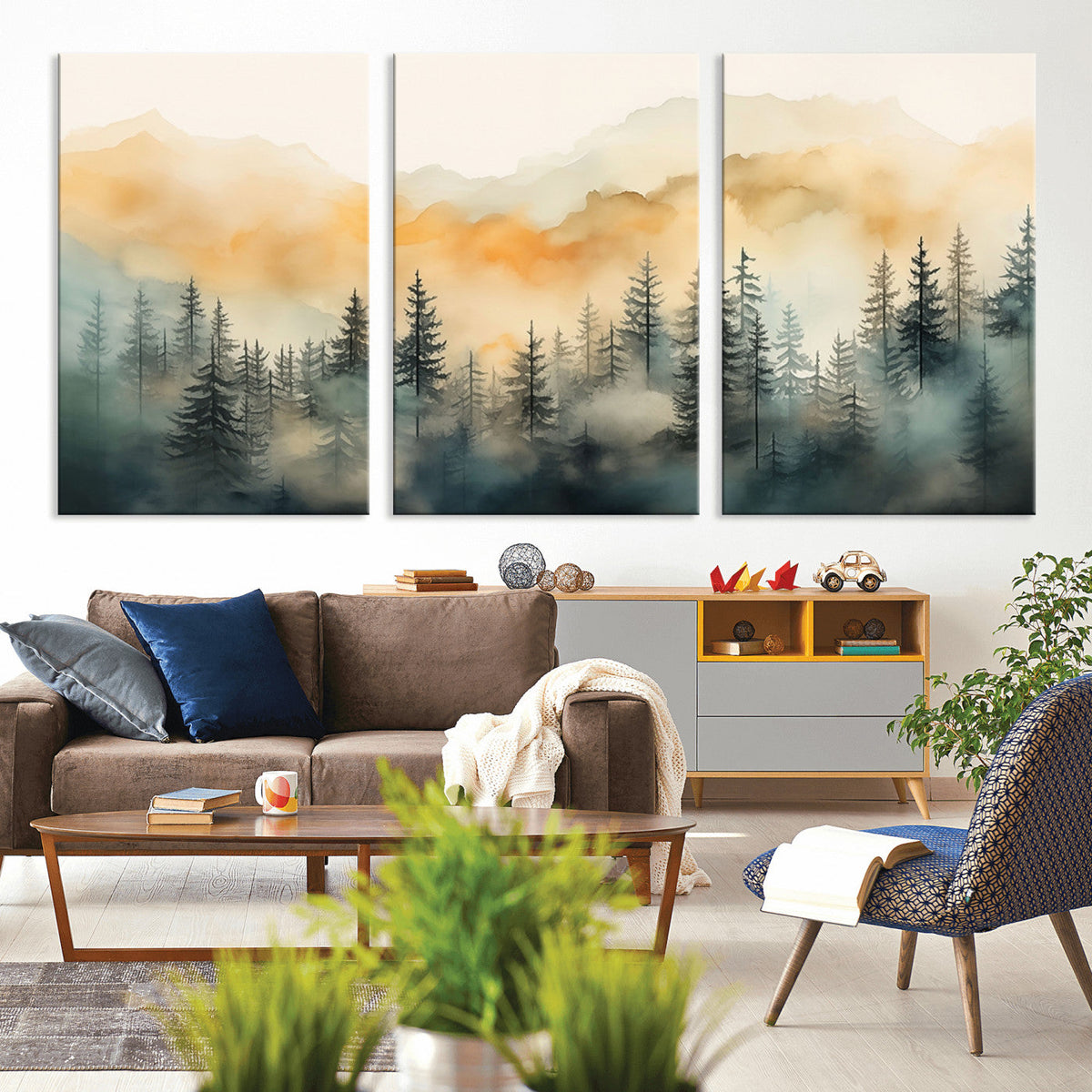 Abstract Forest Print | Mountain Wall Art | Autumn Landscape Canvas Print