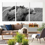 Bear and Cub Wall Art Canvas | Grizzly 399 Bear and Cub Black and White Wildlife Print