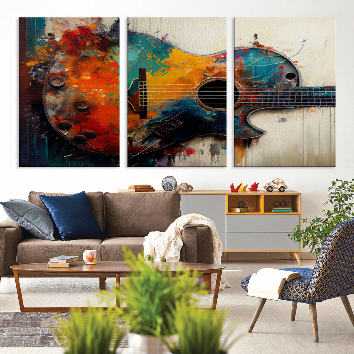 Abstract Guitar Wall Art Canvas | Vibrant Music-Inspired Art for Living Room or Studio