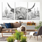 Rustic Charm, Cow Longhorn Black White Bighorn Wall Art