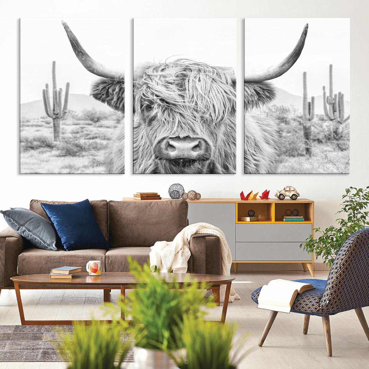Rustic Charm, Cow Longhorn Black White Bighorn Wall Art