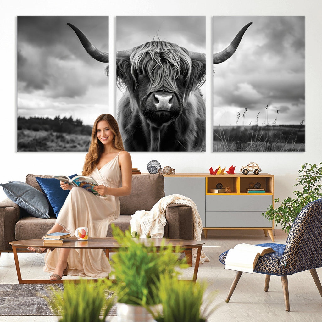 Scottish Cow Wall Art Canvas Print, Longhorn Wall Art