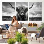 Scottish Cow Wall Art Canvas Print, Longhorn Wall Art