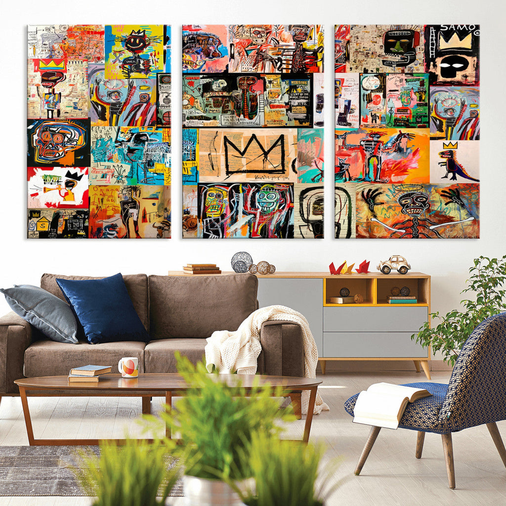 Abstract Art Collage Wall Art Canvas Print, Urban Graffiti Style