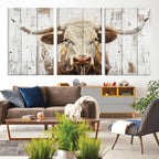 Rustic Longhorn Bull Wall Art Canvas Set