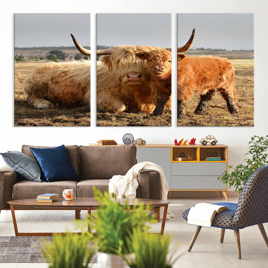 Highland Cow Canvas Wall Art Animal Print for Farm House Decor