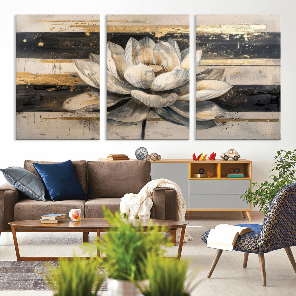 Lotus Flower Wall Art | Framed Abstract Floral Canvas