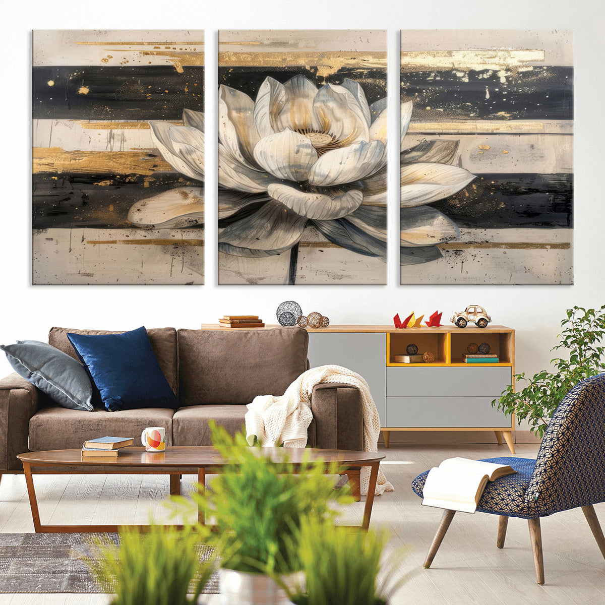 Lotus Flower Wall Art | Framed Abstract Floral Canvas