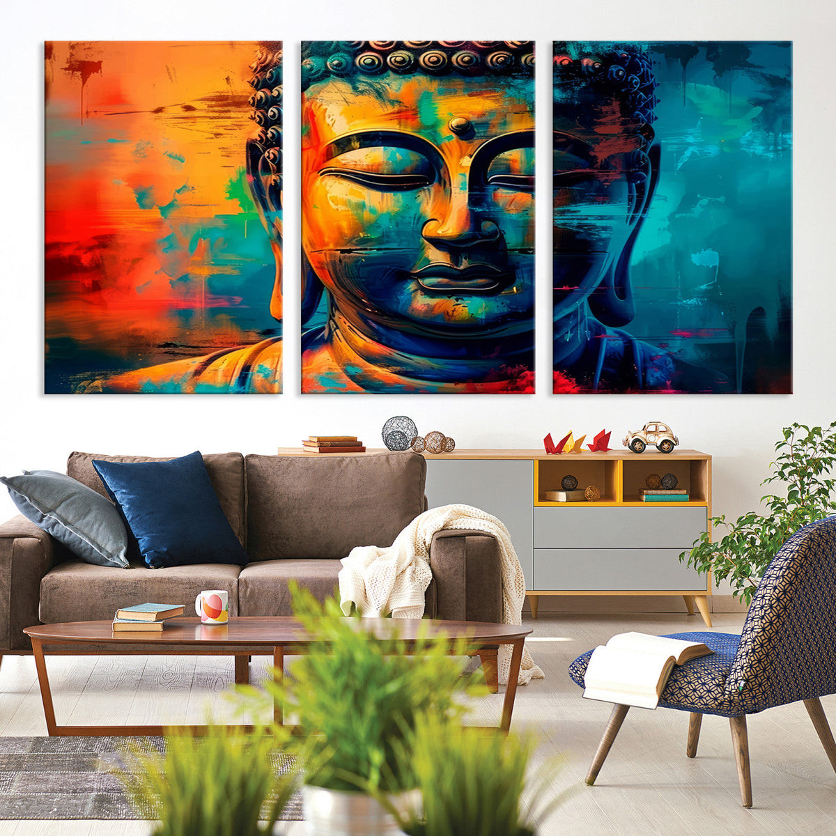 Colorful Buddha Wall Art | Framed Abstract Portrait Canvas