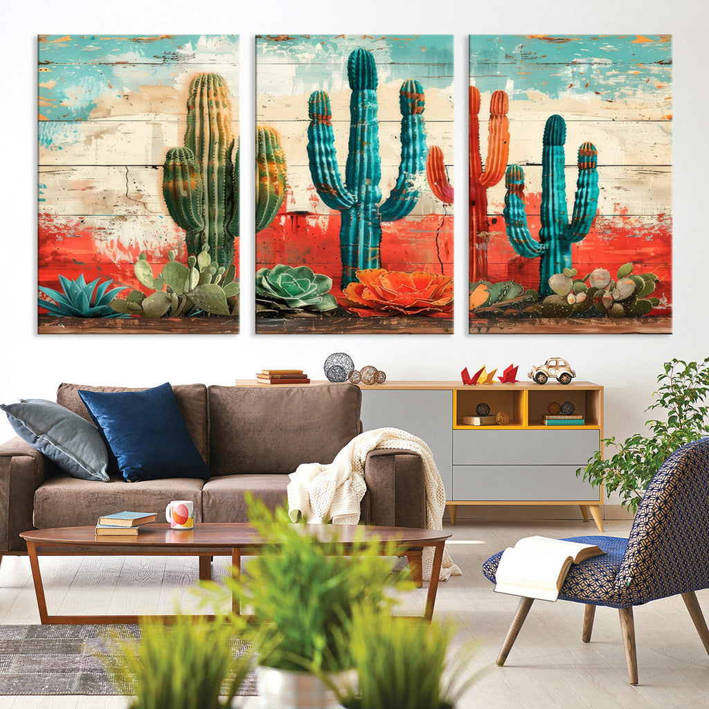 Colorful Cacti Wall Art | Framed Vibrant Succulent Canvas