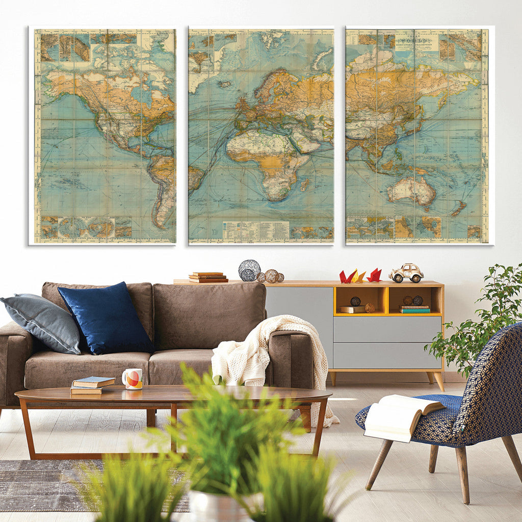 Push Pin World Map Canvas Print | Travel Tracker Wall Art for Couples