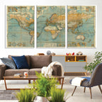 Push Pin World Map Canvas Print | Travel Tracker Wall Art for Couples
