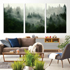 Misty Forest Wall Art | Tranquil Green Woodland Canvas Print