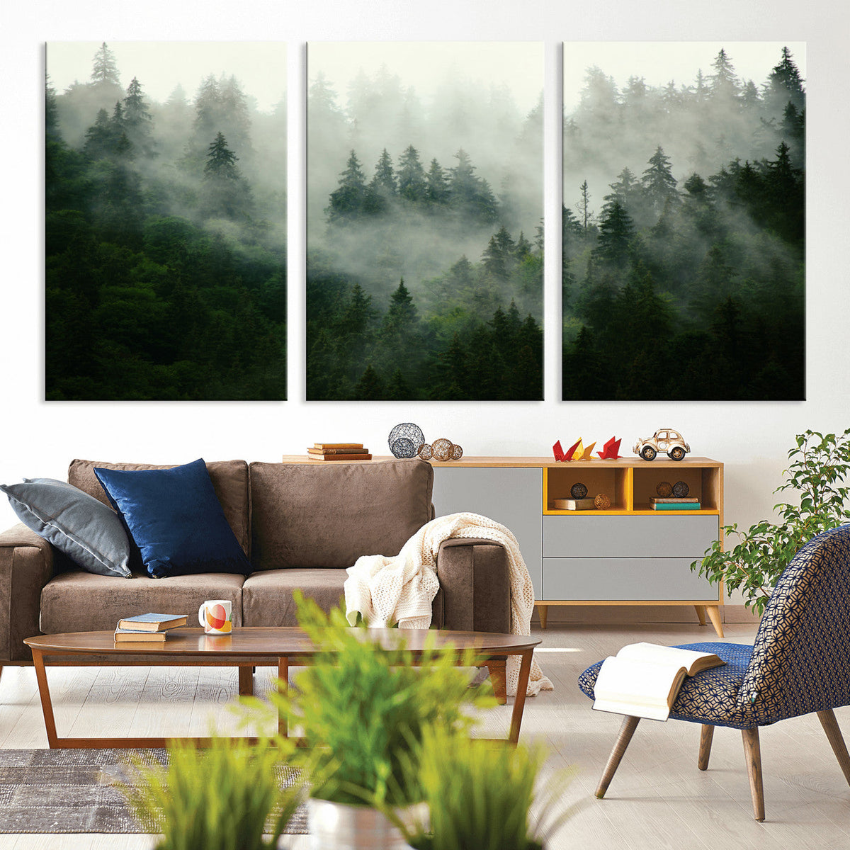 Misty Forest Wall Art | Tranquil Green Woodland Canvas Print