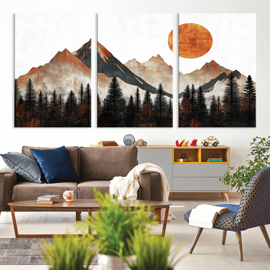 Modern Abstract Mountain Canvas Wall Art Print