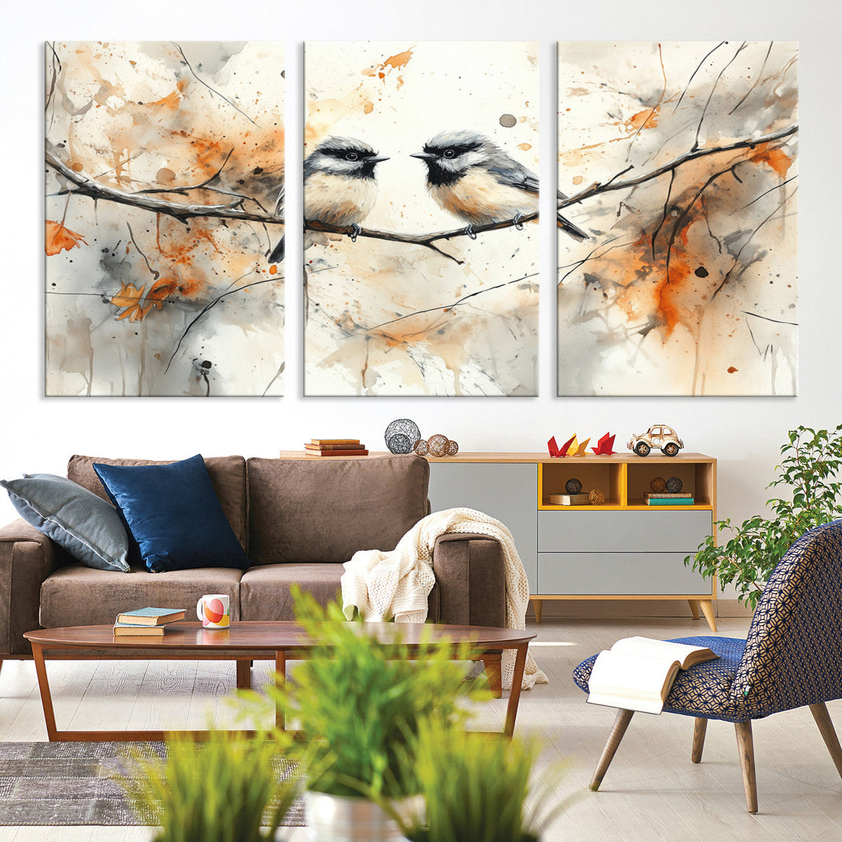 Beautiful Birds Wall Art | Framed Watercolor Branch Canvas