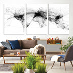 Abstract World Map Wall Art | Framed Geometric Line Canvas