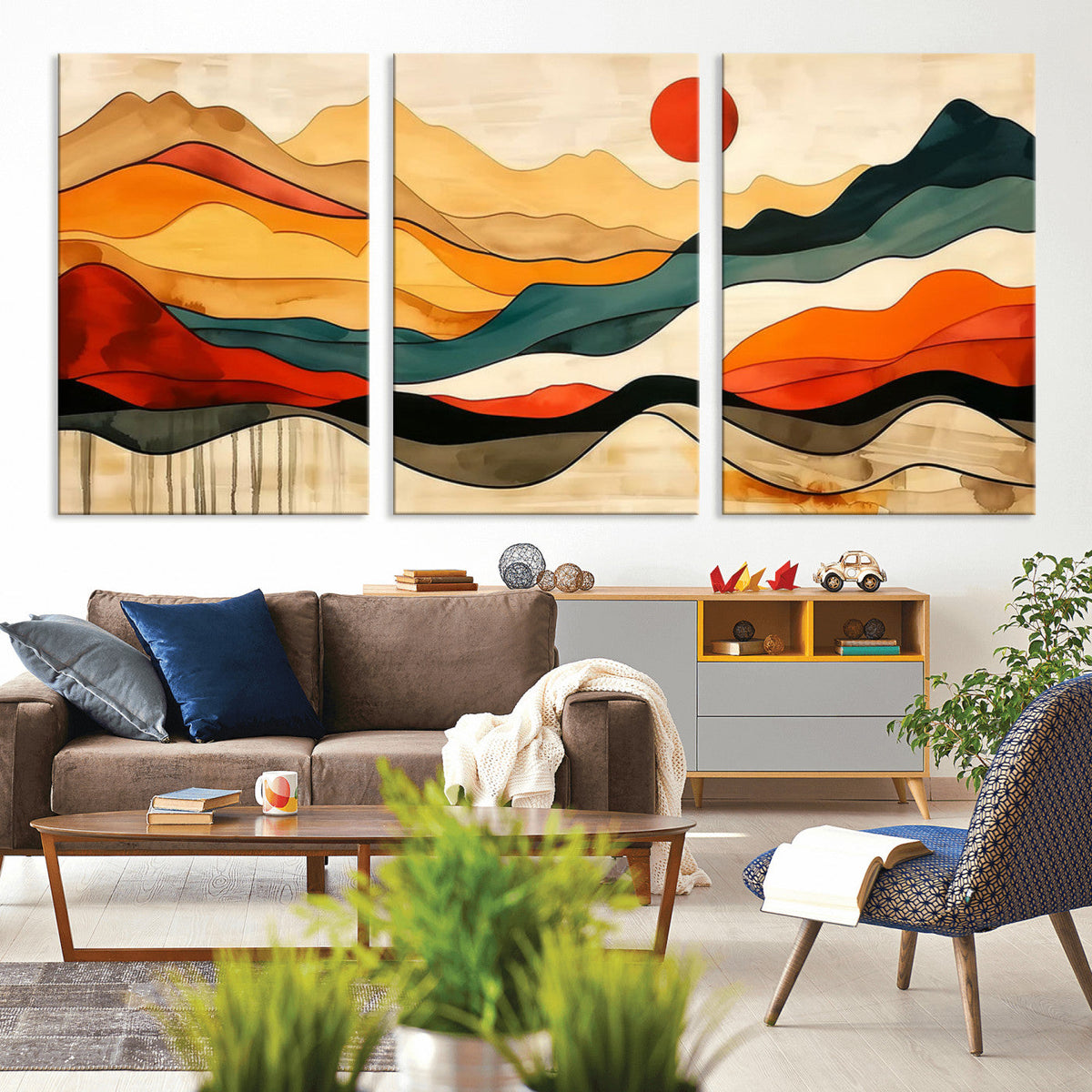 Abstract Mountain Wall Art | Framed Colorful Landscape Canvas