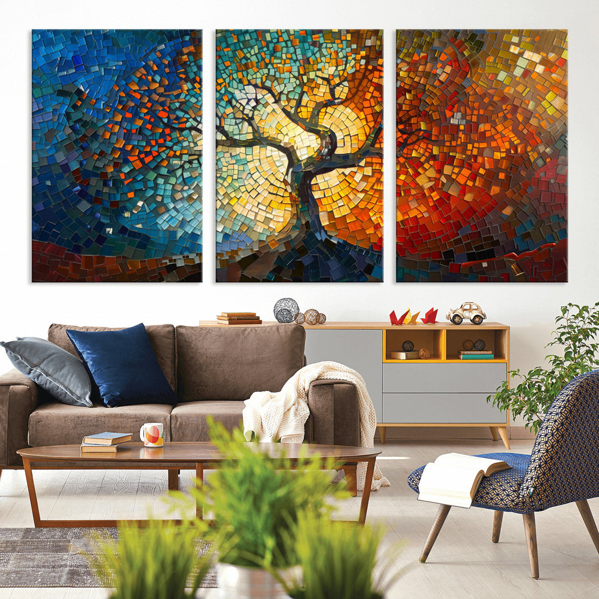 Yggdrasil Tree of Life Mosaic Stained Glass Wall Art Canvas Print