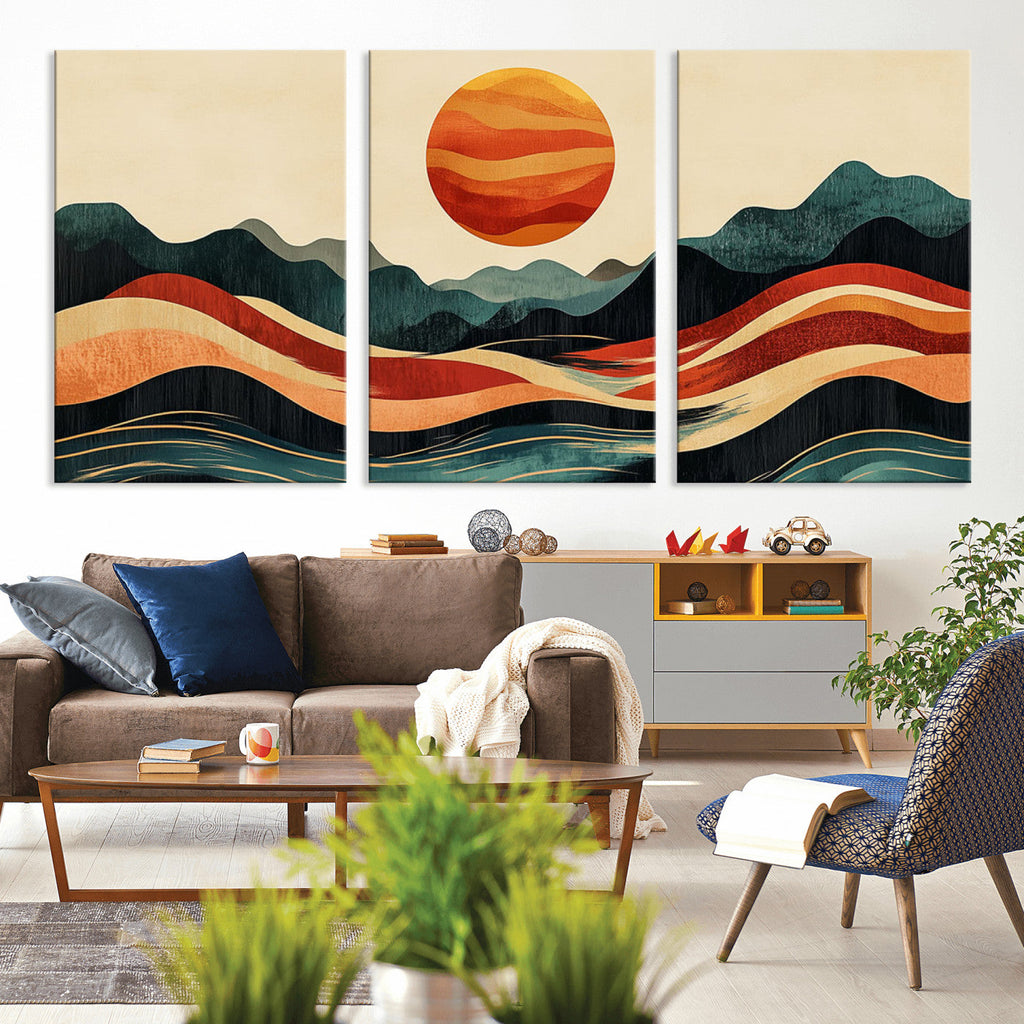 Mountain Triptych Wall Art Canvas Print | Western Boho Pine Tree Nature Print