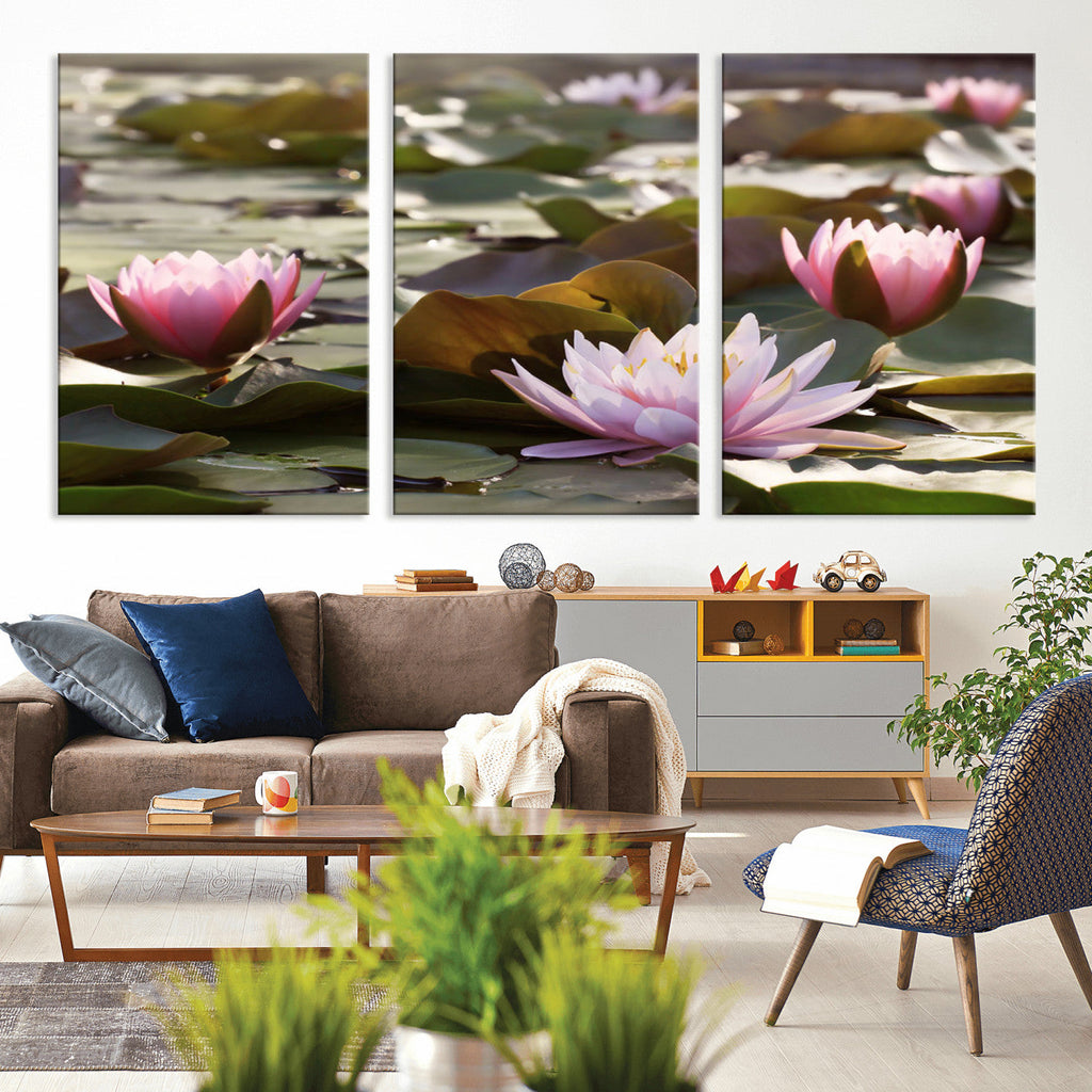 Lotus Flower Wall Art Canvas Print, Water Lily Large Wall Art for Yoga Room Decor