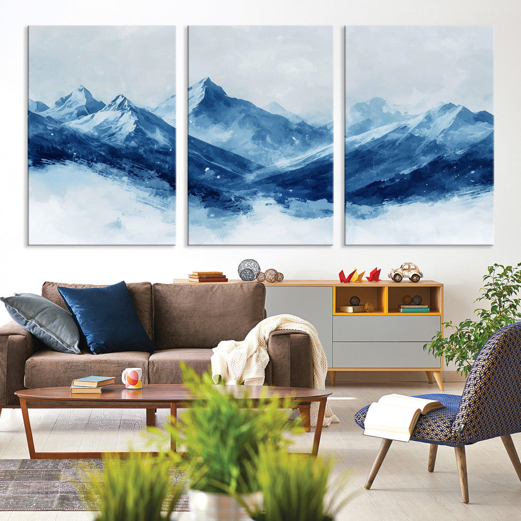 Blue Mountains Wall Art | Framed Snowy Range Canvas Artwork