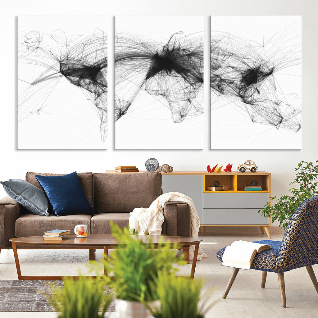 Flight Routes Air Traffic Map Canvas Wall Art, World Flight Routes Print