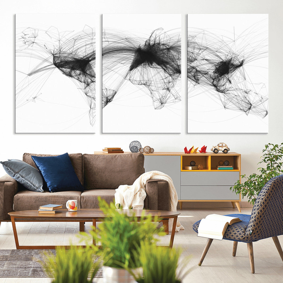Flight Routes Air Traffic Map Canvas Wall Art, World Flight Routes Print