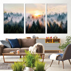Abstract Forest Wall Art, Serene Nature Canvas Print with Misty Forest Design for Modern Home Decor