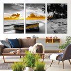 Yellow Rowboat Wall Art | Framed Tropical Shoreline Canvas