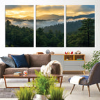 Mountain Sunrise Wall Art | Framed Pine Forest Canvas