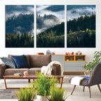 Misty Forest Wall Art Canvas Print | Pine Hills with Foggy Trees