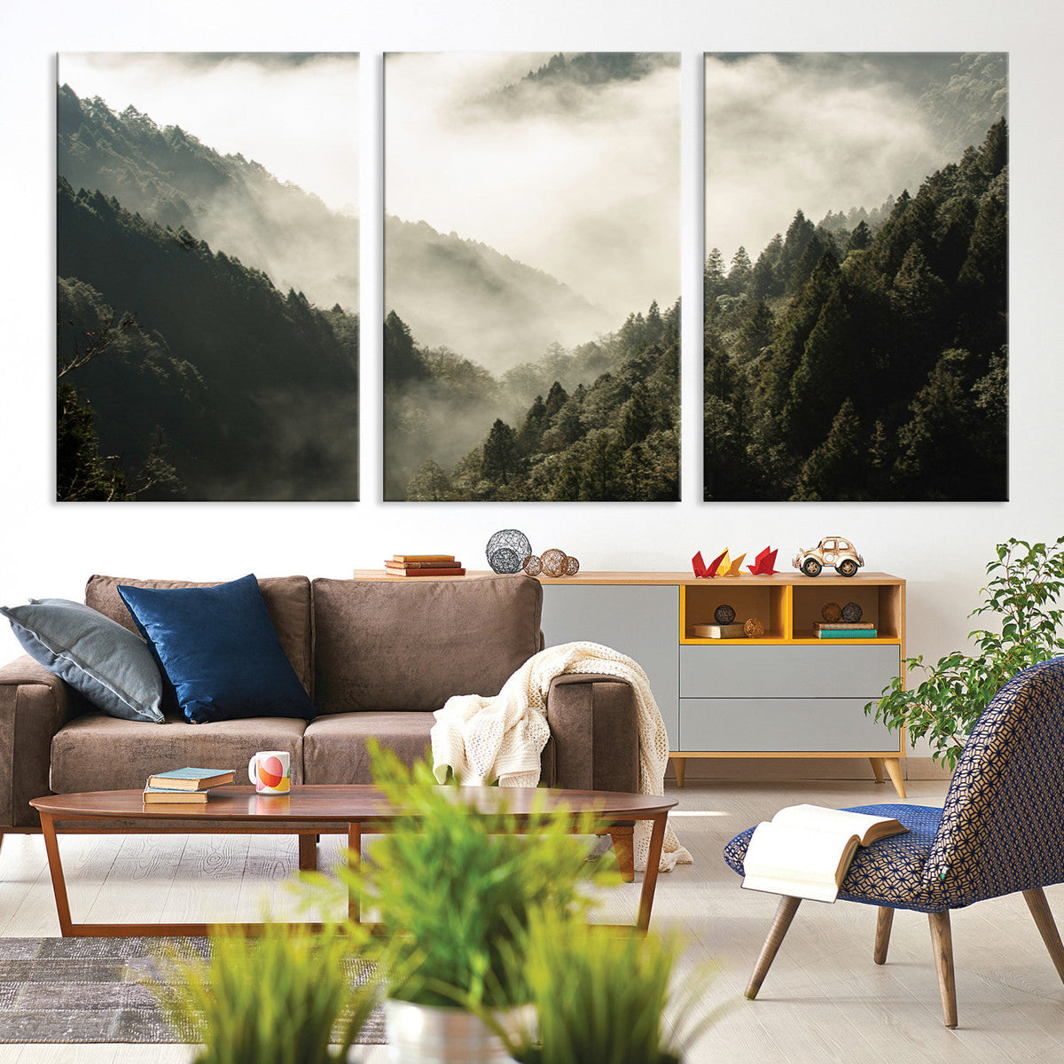 Misty Valley Wall Art Canvas Print | Foggy Forest and Pine Trees