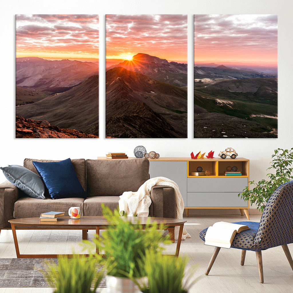 Mountain Sunrise Wall Art | Framed Alpine Ridge Canvas